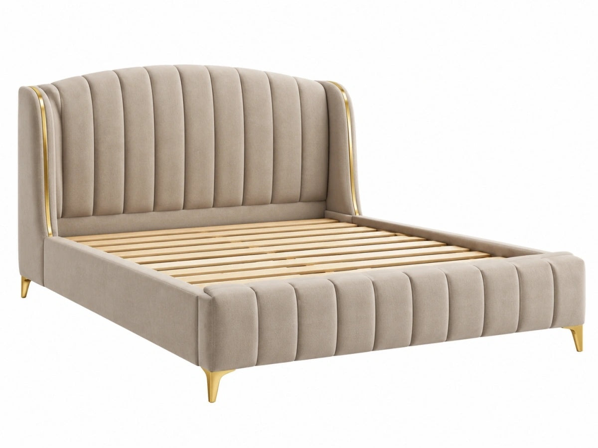 Letto Matrimoniale - 160x200cm - Velluto Beige - Stile Moderno