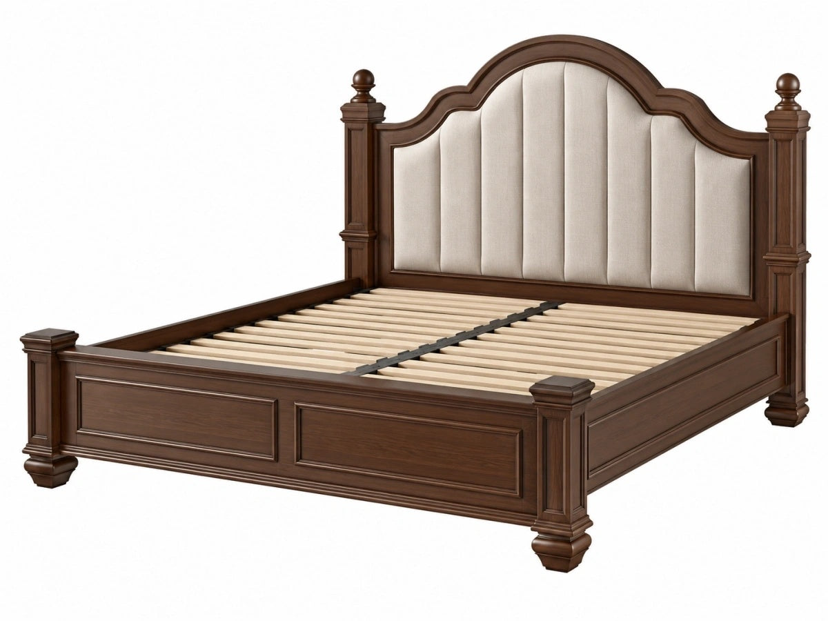 Letto Matrimoniale Legno con Testiera Imbottita Stile Classico