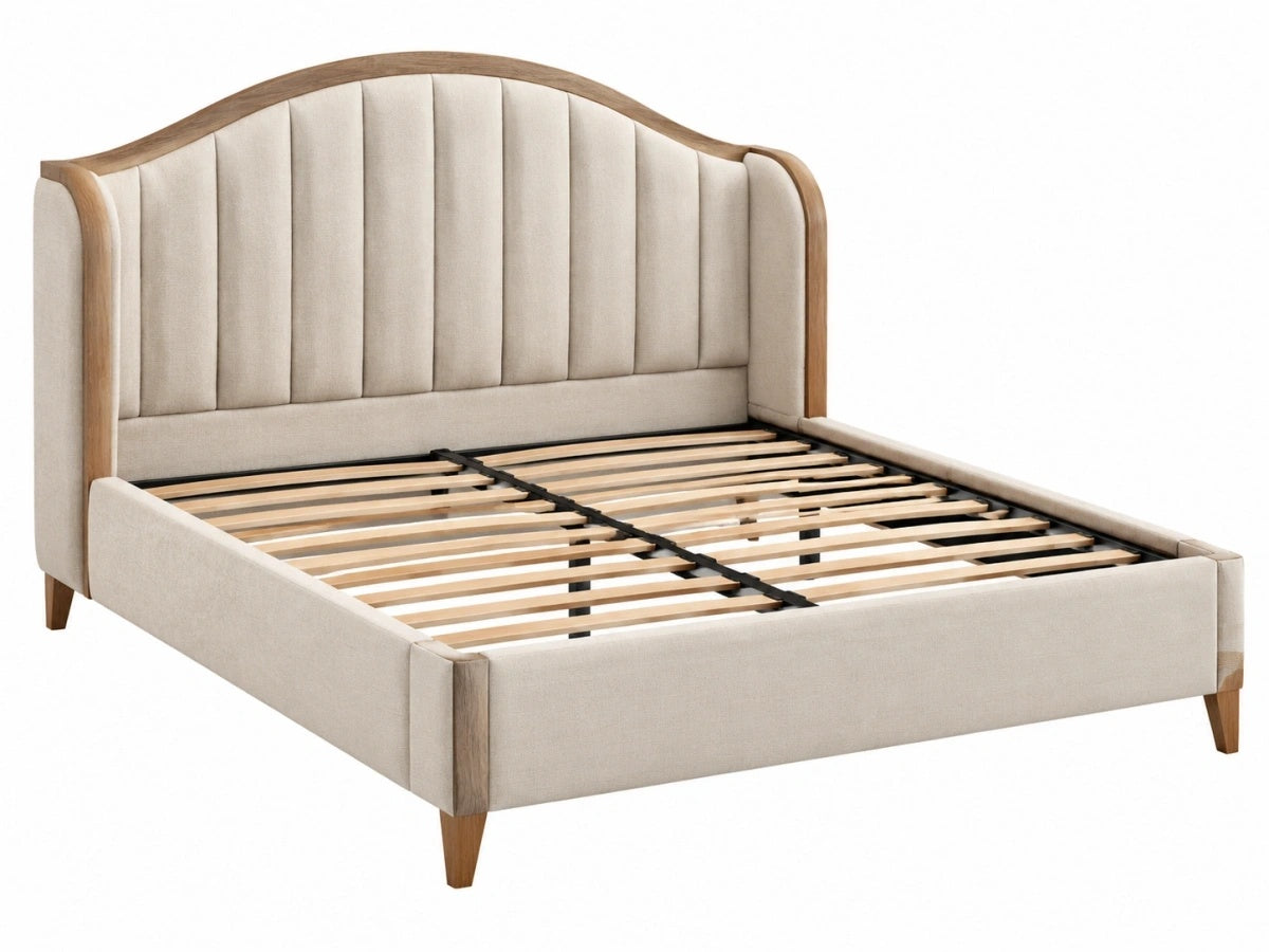 Letto Matrimoniale Imbottito - 160x200 cm Struttura in Legno Tessuto Beige