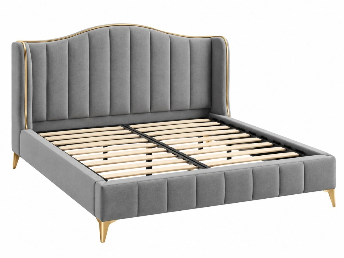 Letto Matrimoniale Imbottito 160x200cm - Tessuto Grigio con Struttura in Legno
