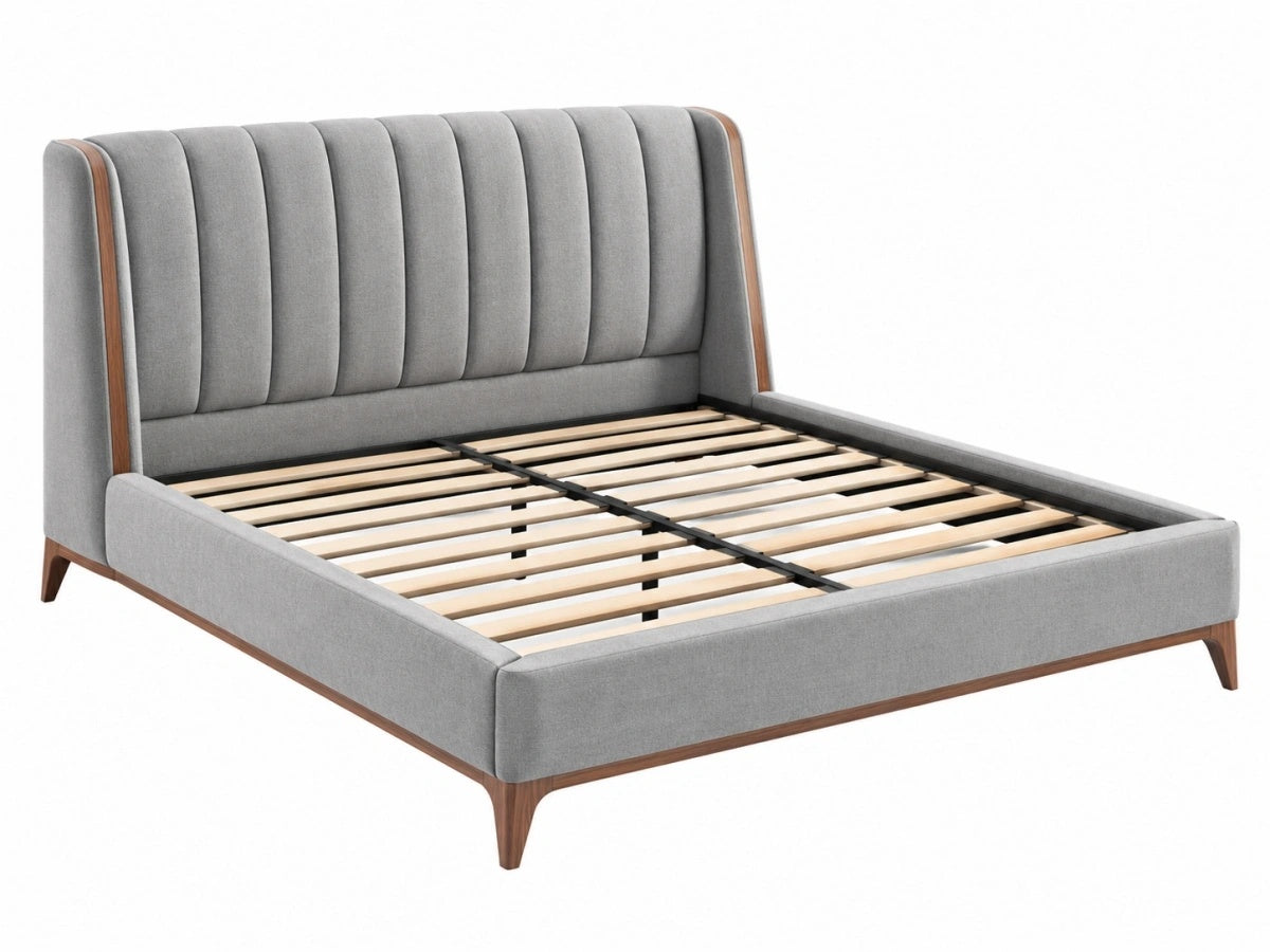Letto Matrimoniale - 200x160 Tessuto Grigio Moderno