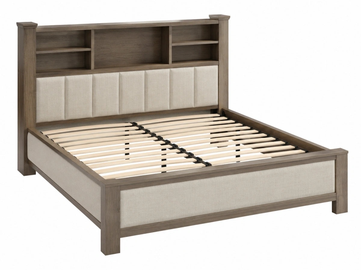 Letto Matrimoniale con Libreria - Legno/Tessuto - Moderno