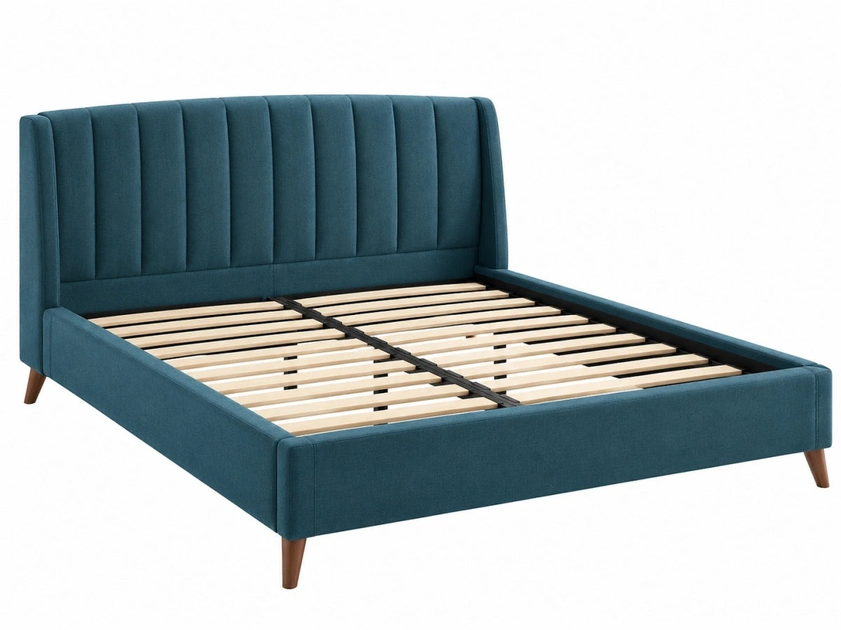 Letto Matrimoniale Imbottito - 160x200cm Tessuto Blu Moderno