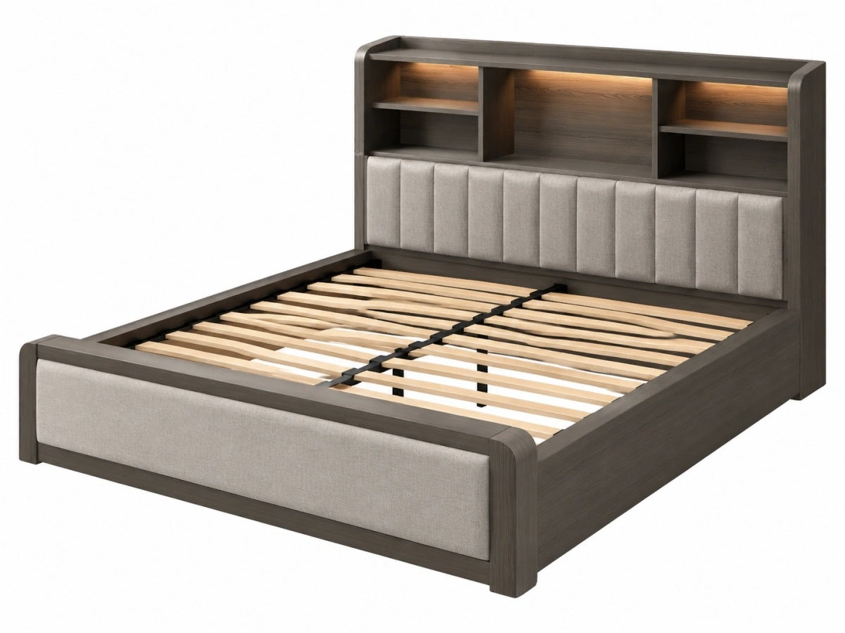 Letto matrimoniale con scaffali - Legno grigio moderno