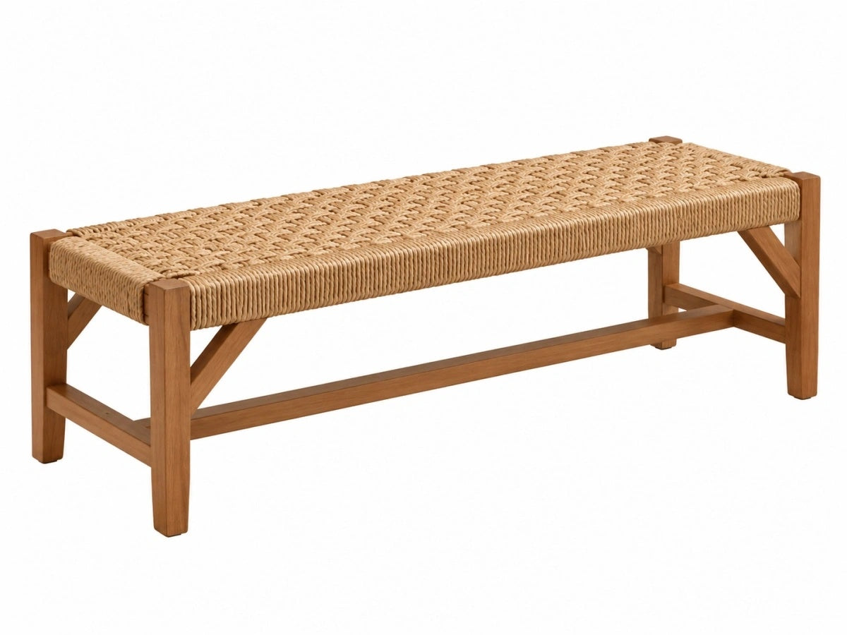 Panca in Legno e Rattan Naturale - Seduta Moderna