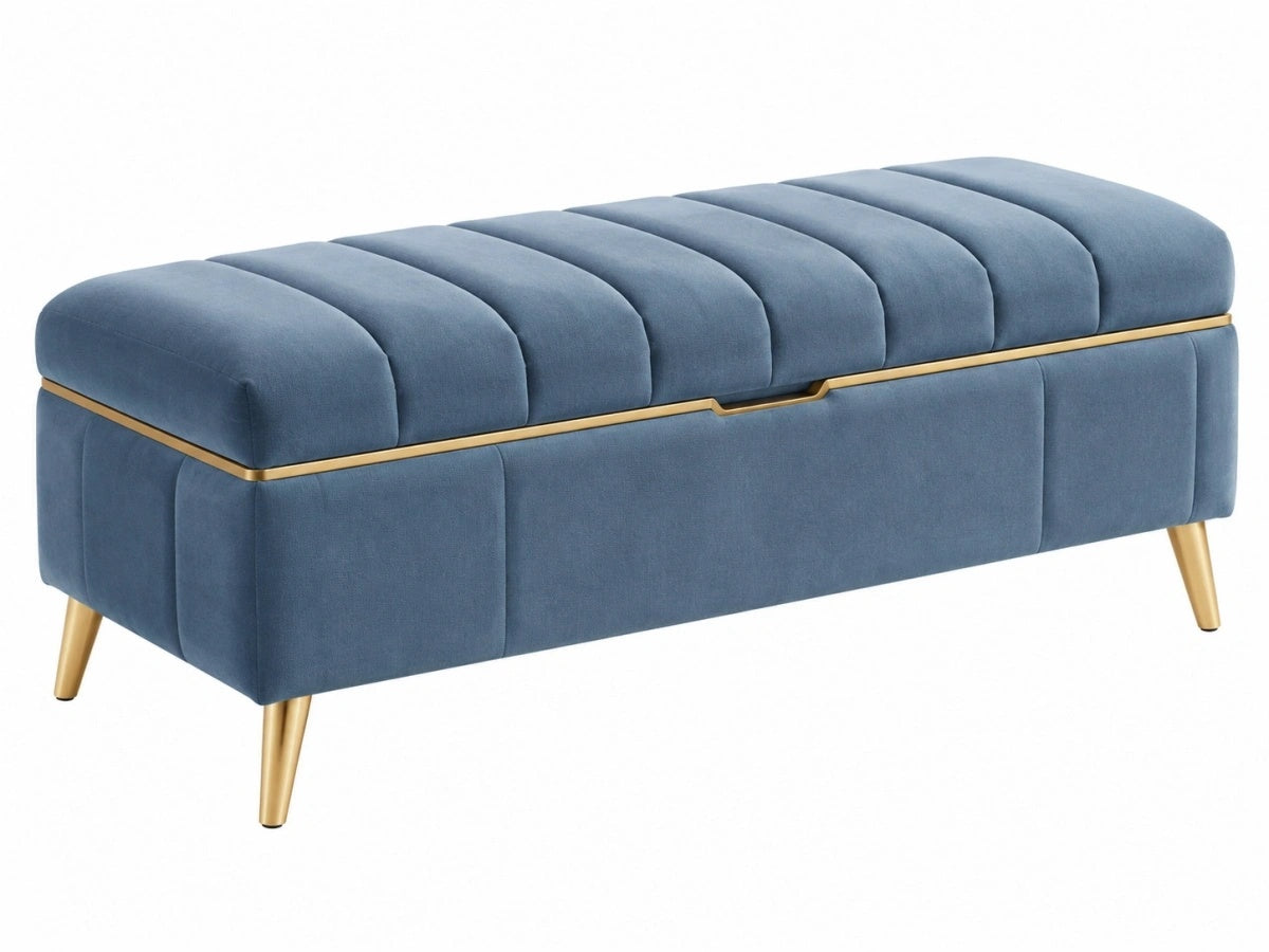Panca Contenitore - Velluto Blu - Gambe Dorate - Moderna