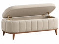 Panca Contenitore in Tessuto Beige con Gambe in Legno - Stile Moderno