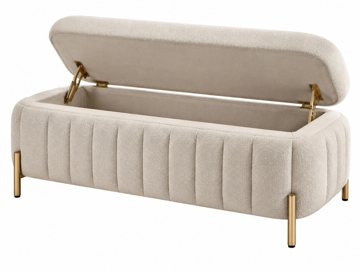 Panca Contenitore Imbottita Tessuto Beige - Moderna