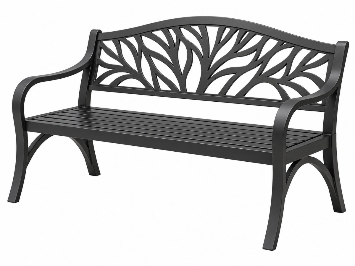 Panchina da Giardino in Metallo - Ornamento Vegetale - Nero