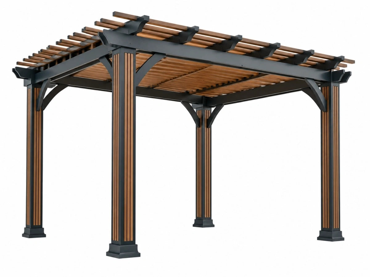 Pergola da Giardino in Metallo e Legno - 300x300x240cm - Moderno