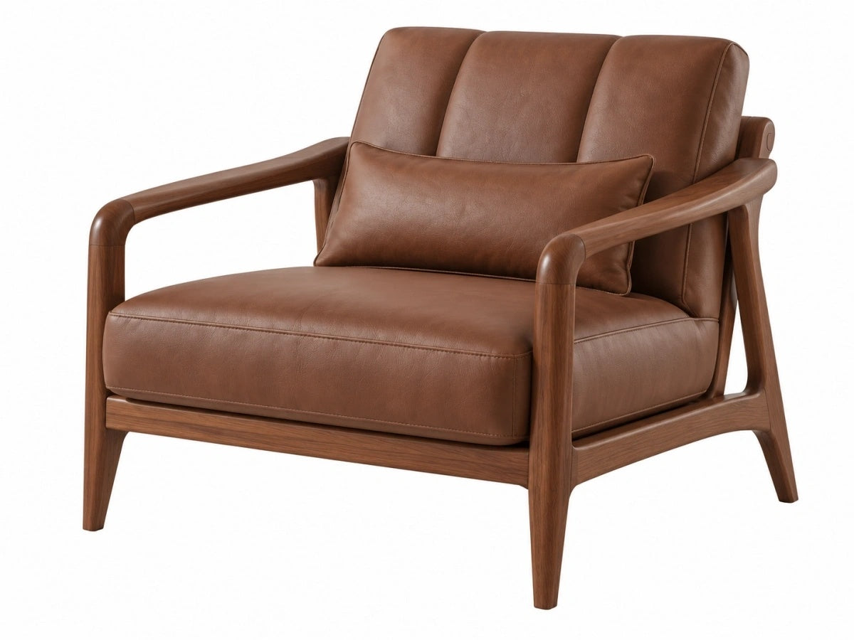 Poltrona in Legno e Pelle - Marrone - Design Moderno