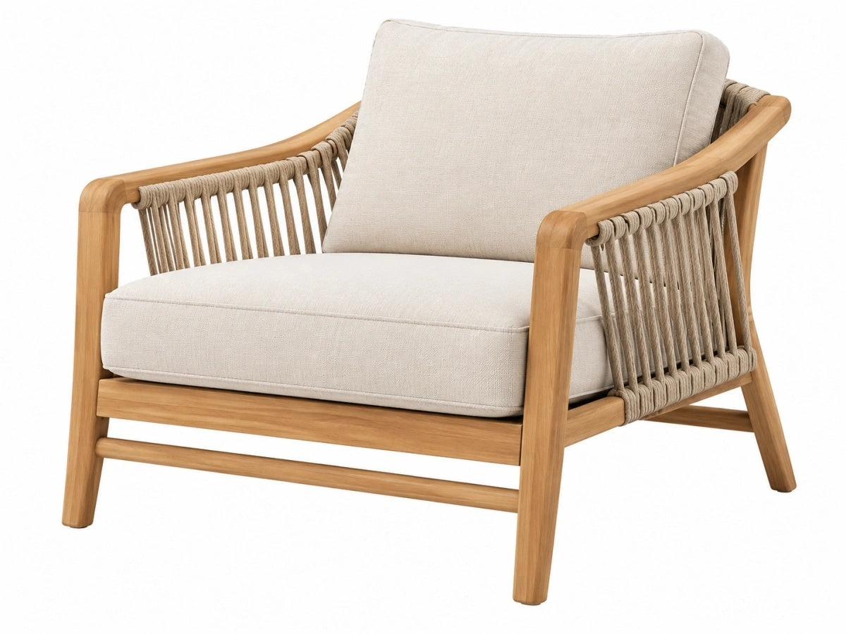 Poltrona in Legno e Corda - 75x85x90cm Tessuto Moderno