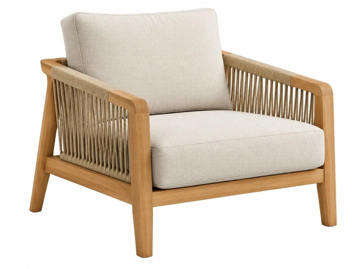Poltrona in Legno - Tessuto Crema - Design Moderno per Interno/Esterno