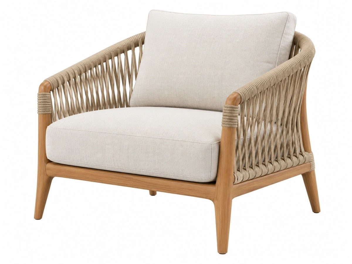 Poltrona in Legno con Tessuto Intrecciato Stile Moderno
