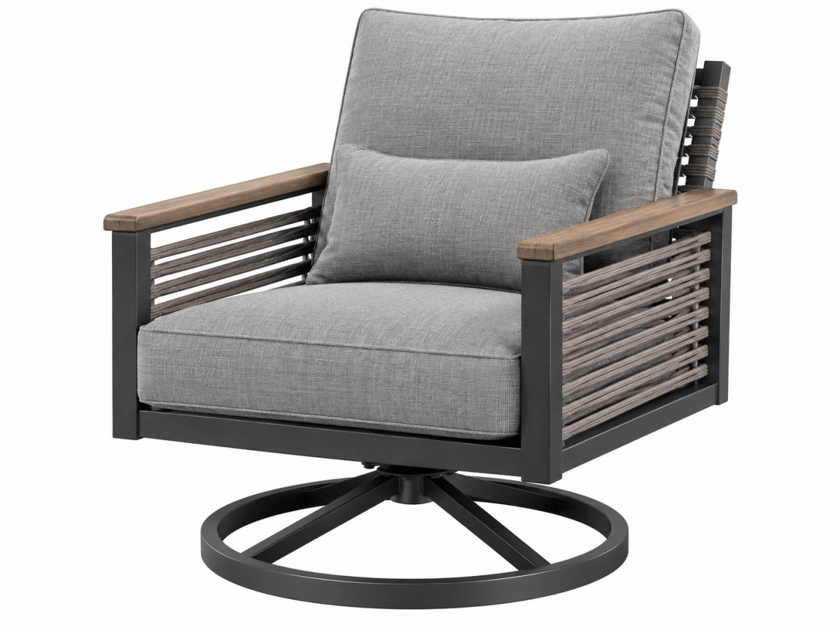 Poltrona Girevole da Giardino - Metallo/Legno/Grigio - Moderna